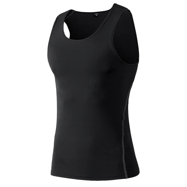 Blue sleeveless compression quick-dry T-shirt from Corporación Turística, designed for active wear, with a fitted Asian size silhouette.