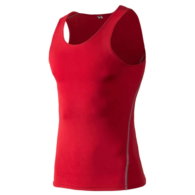Blue sleeveless compression T-shirt from Corporación Turística, made with quick-dry fabric, designed for active wear.