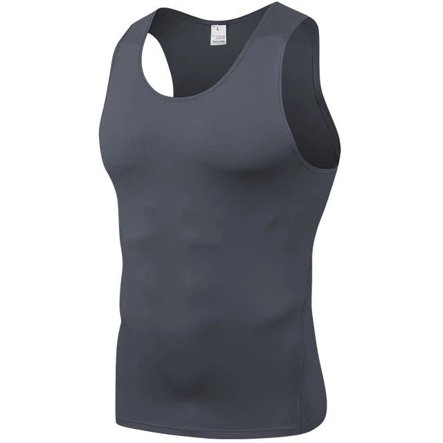 Blue sleeveless compression quick-dry athletic shirt by Corporación Turística, designed for active wear and moisture-wicking comfort.