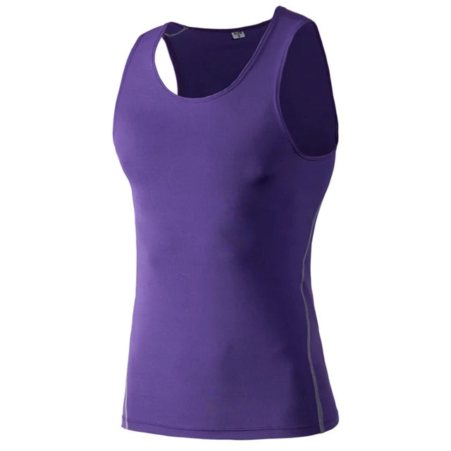 Blue sleeveless compression quick-dry t-shirt from Corporación Turística, designed for active wear and athletic comfort.