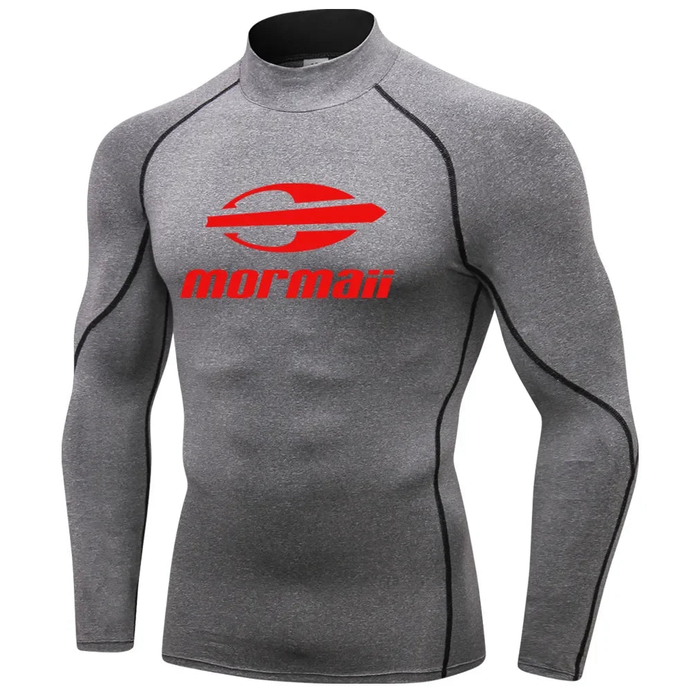 Men's swimming suit and rash guard by Corporación Turística, black and blue swimwear set for men, front view image.