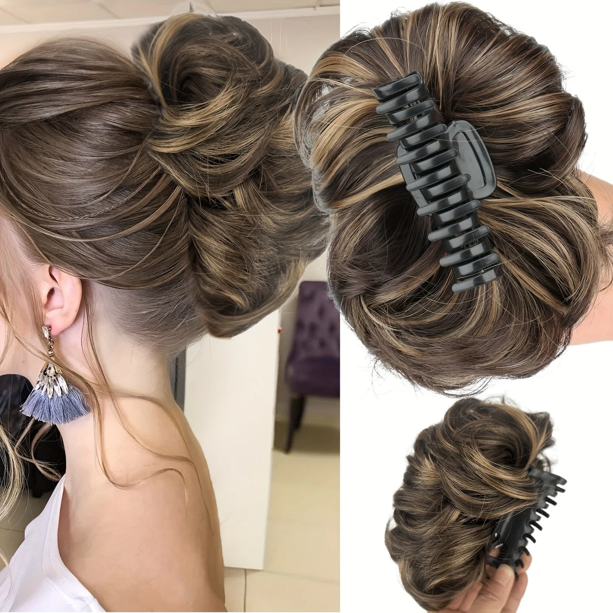 Disheveled hair bun clip by Corporación Turística, a messy hair accessory with claw clip for styled or casual looks.