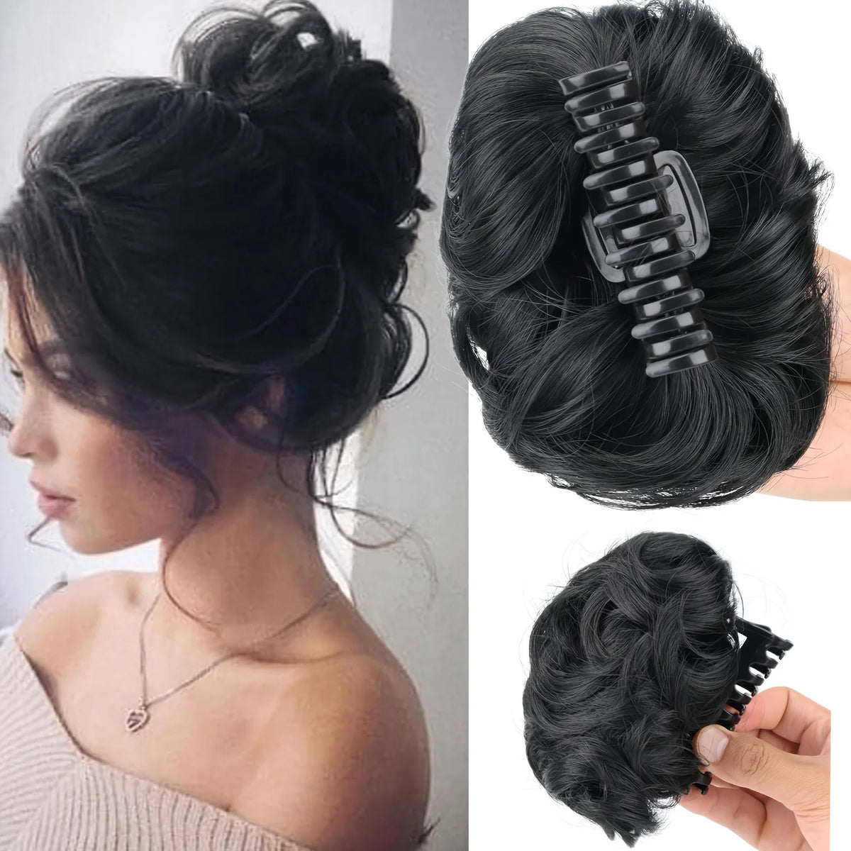 Disheveled bun hair claw clip by Corporación Turística, showing a messy hair updo with a stylish hair accessory.