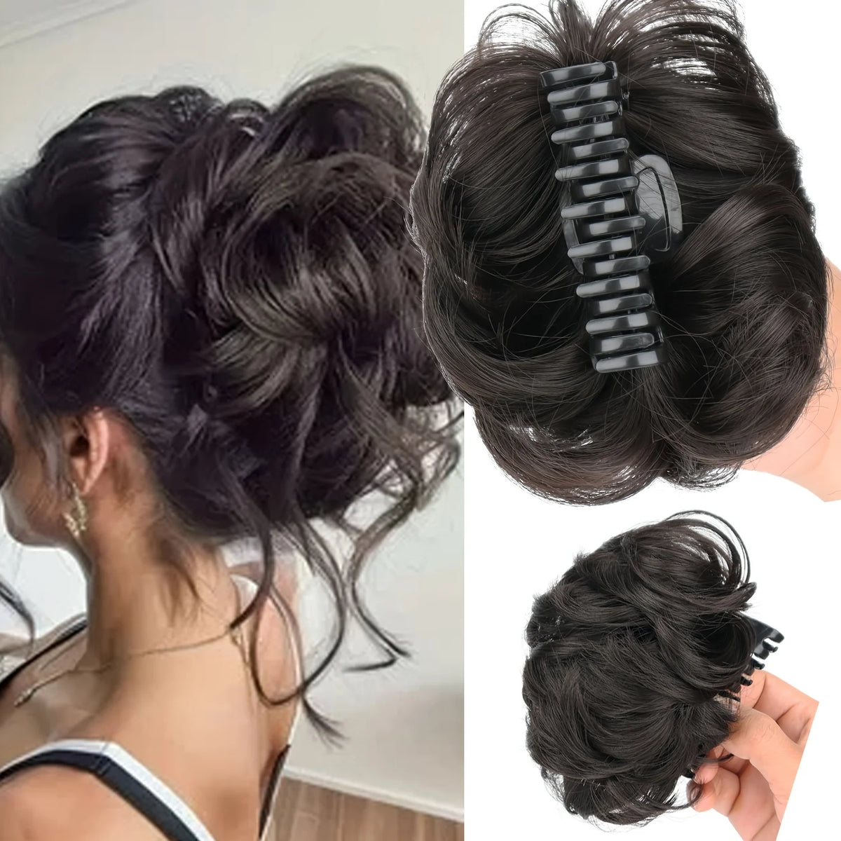 Disorderly bun hair claw clip by Corporación Turística, showcasing a stylish, messy hairstyle accessory for women.