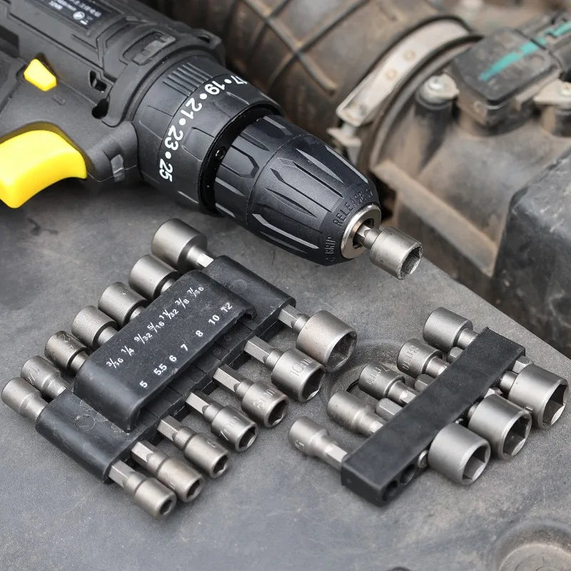 Set of 9/14-piece hexagonal drill bit tips by Corporación Turística, durable and compatible with various drills.