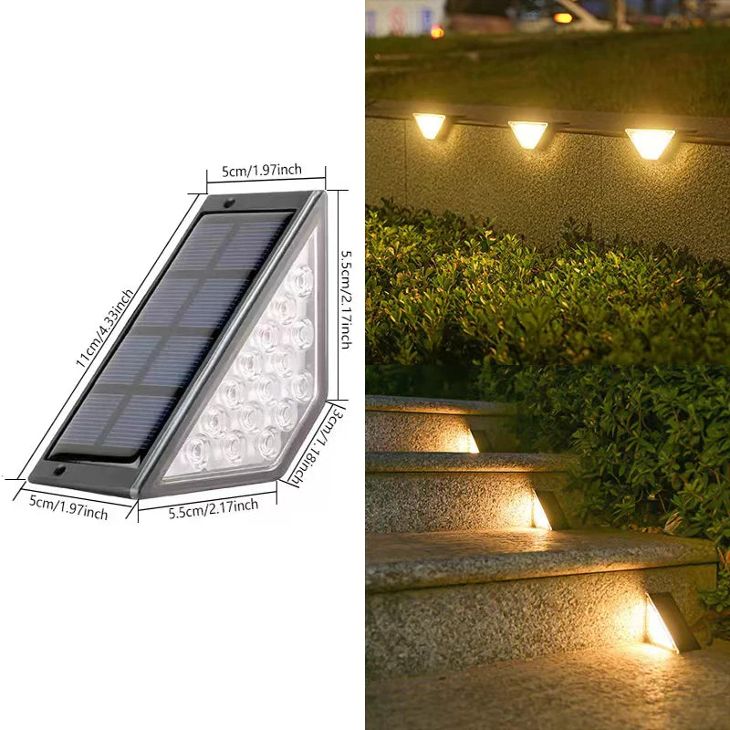 Set of two outdoor solar stair lights with warm white 3000K LED from Corporación Turística, designed for exterior staircase illumination.