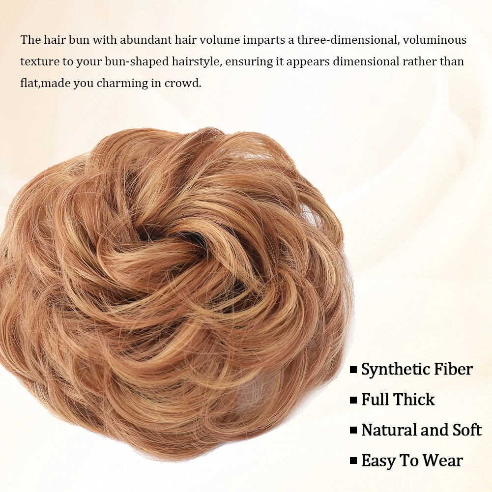 Large messy bun hairpiece with wavy and curly sections, designed by Corporación Turística for stylish hair styling.