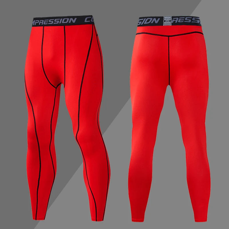 Red men's compression jogger pants by Corporación Turística, stretchy athletic leggings for 93-100kg, size 3XL, suitable for sports.