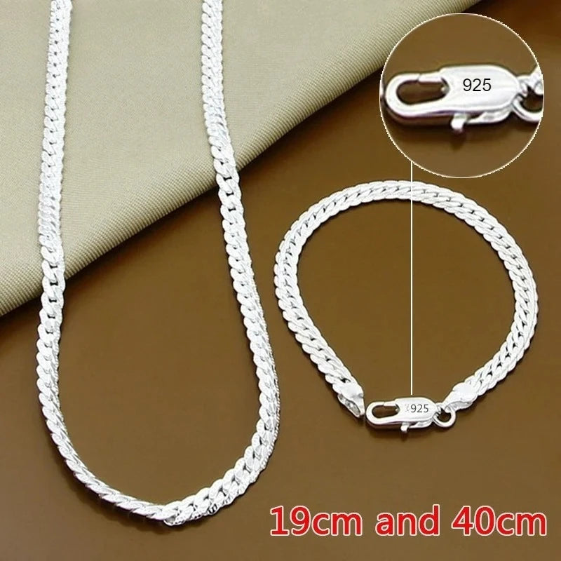 Fine Brands jewelry set with 18cm and 55cm sterling silver 925 chain necklaces, featuring a sleek and elegant design.