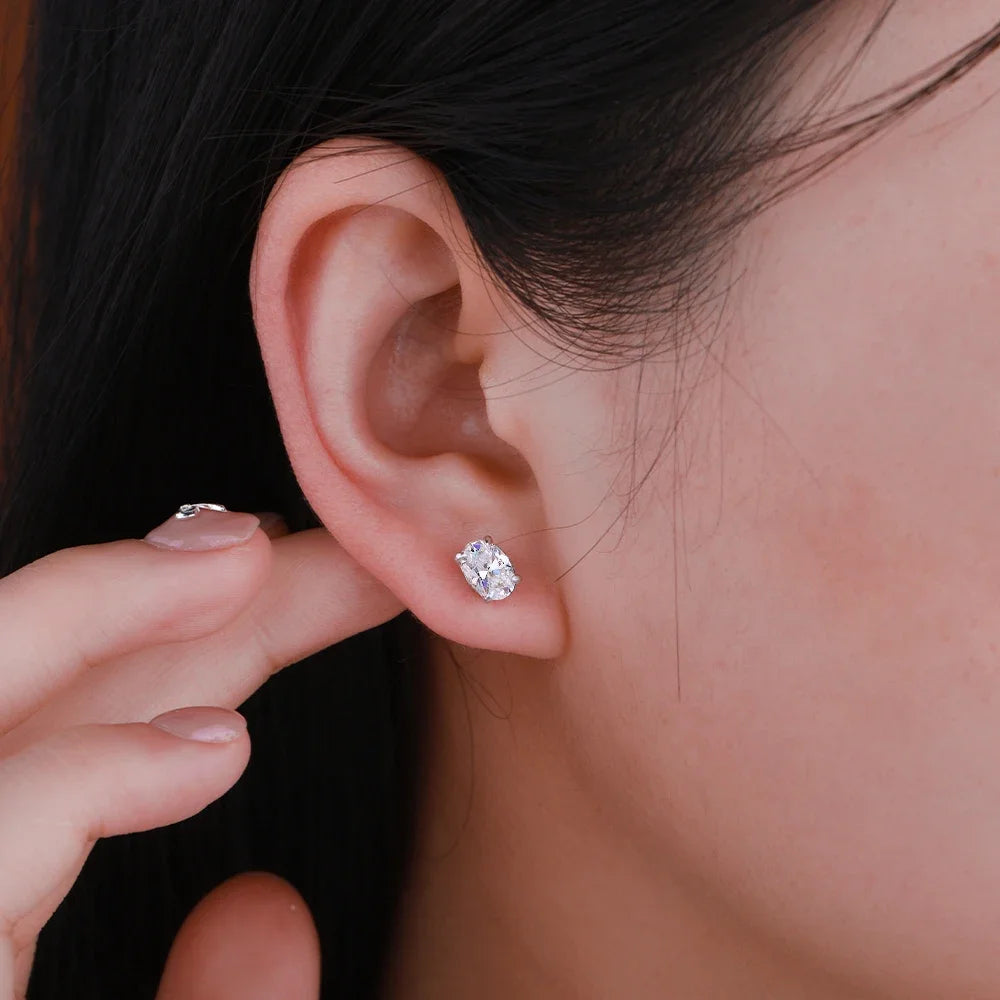 NKHOG oval moissanite earrings with 1-4CT, high-quality jewelry featuring sparkling oval-cut moissanite gemstones.