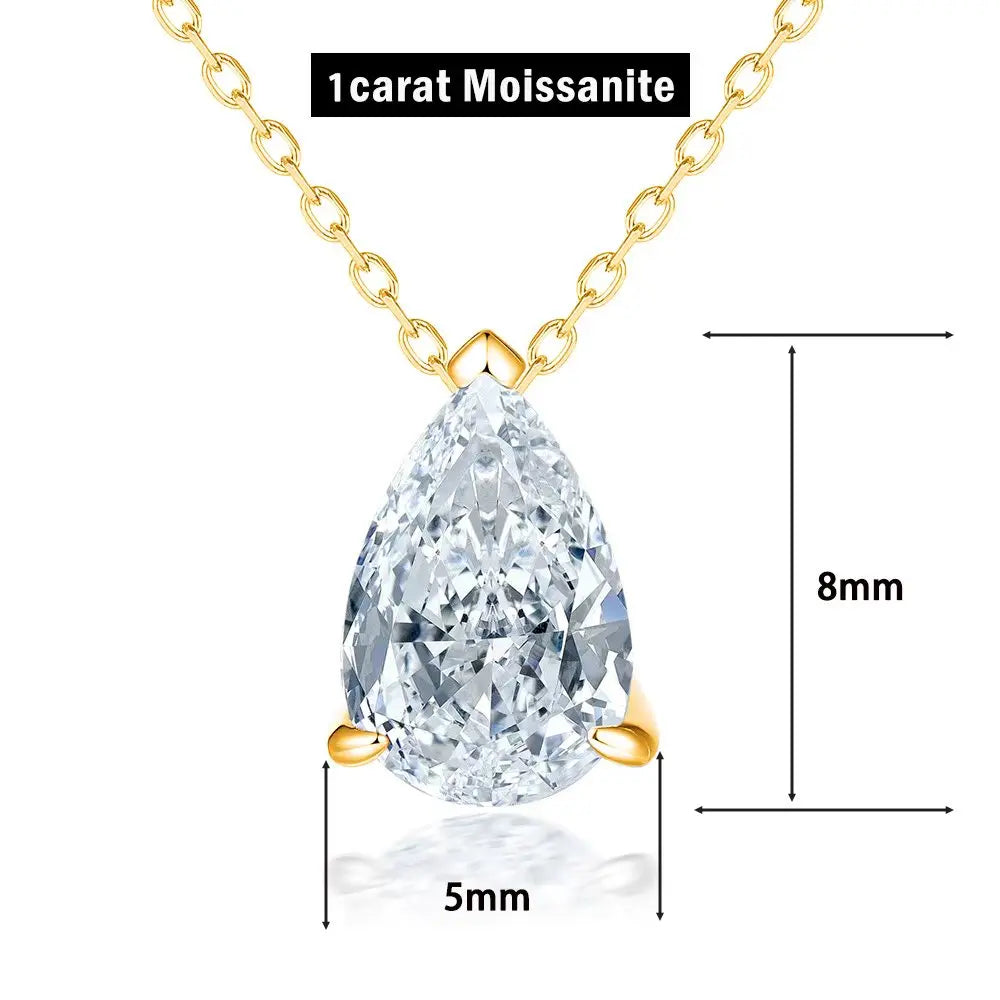 Silver moissanite drop pendant necklace featuring a teardrop-shaped gemstone, elegant jewelry by Corporación Turística.