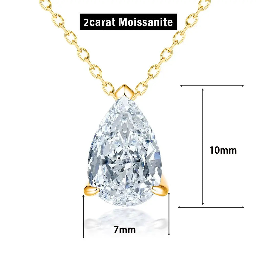 Silver moissanite necklace with teardrop-shaped pendant, featuring a sparkling 1-carat moissanite stone.
