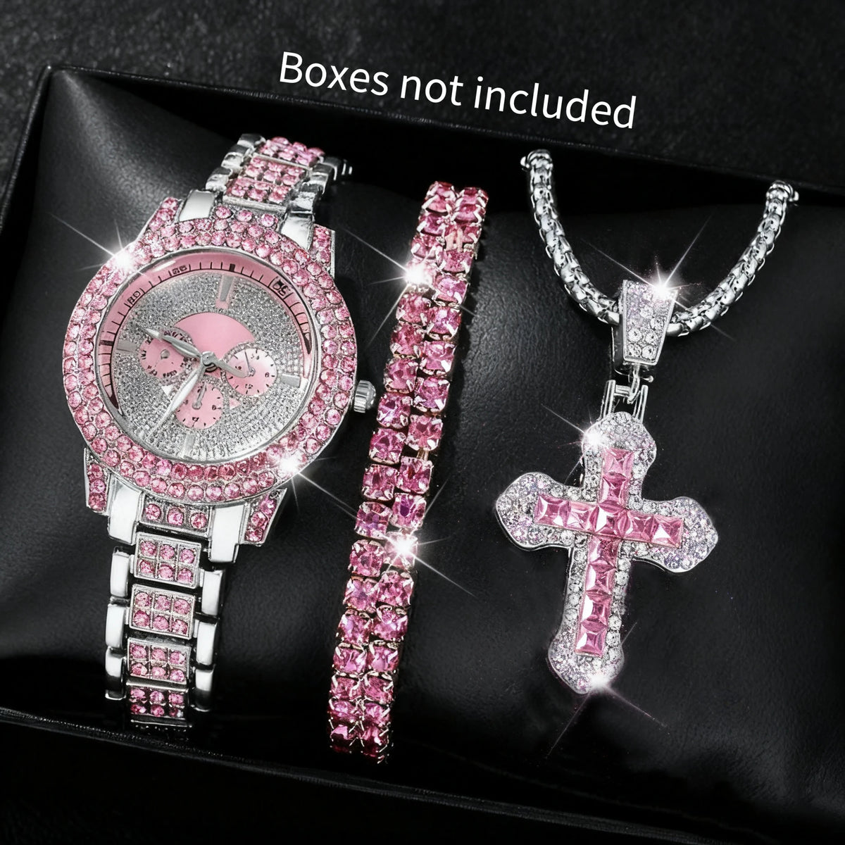 Pink luxury imitation diamond watch for women, featuring a stylish design by Corporación Turística, shown without box.