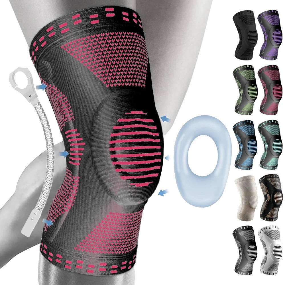 Beige sports compression knee brace with patella support from Corporación Turística, designed for knee stability and protection.