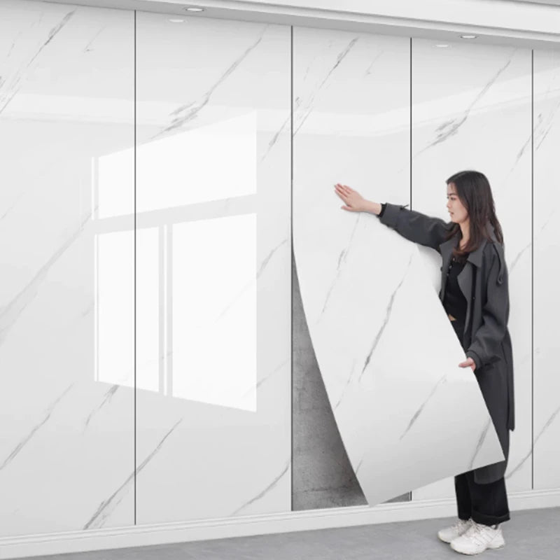 Self-adhesive marble foam wallpaper roll by Corporación Turística, featuring realistic marble pattern for wall decoration.