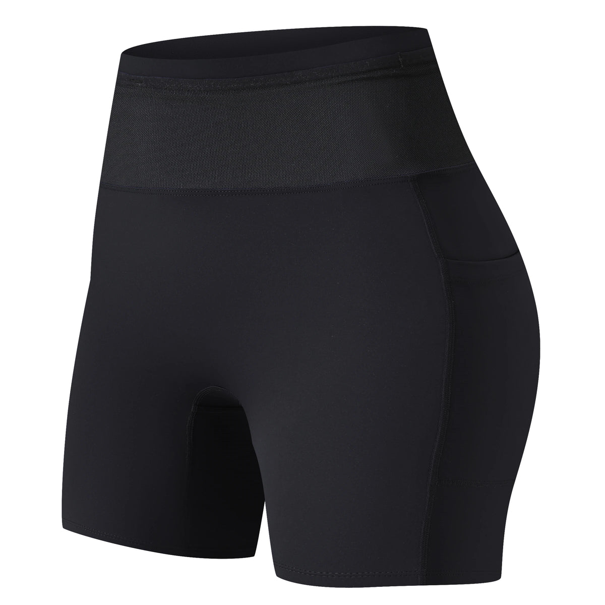 Gray and blue women's marathon compression shorts by Corporación Turística, featuring a snug fit and breathable fabric.