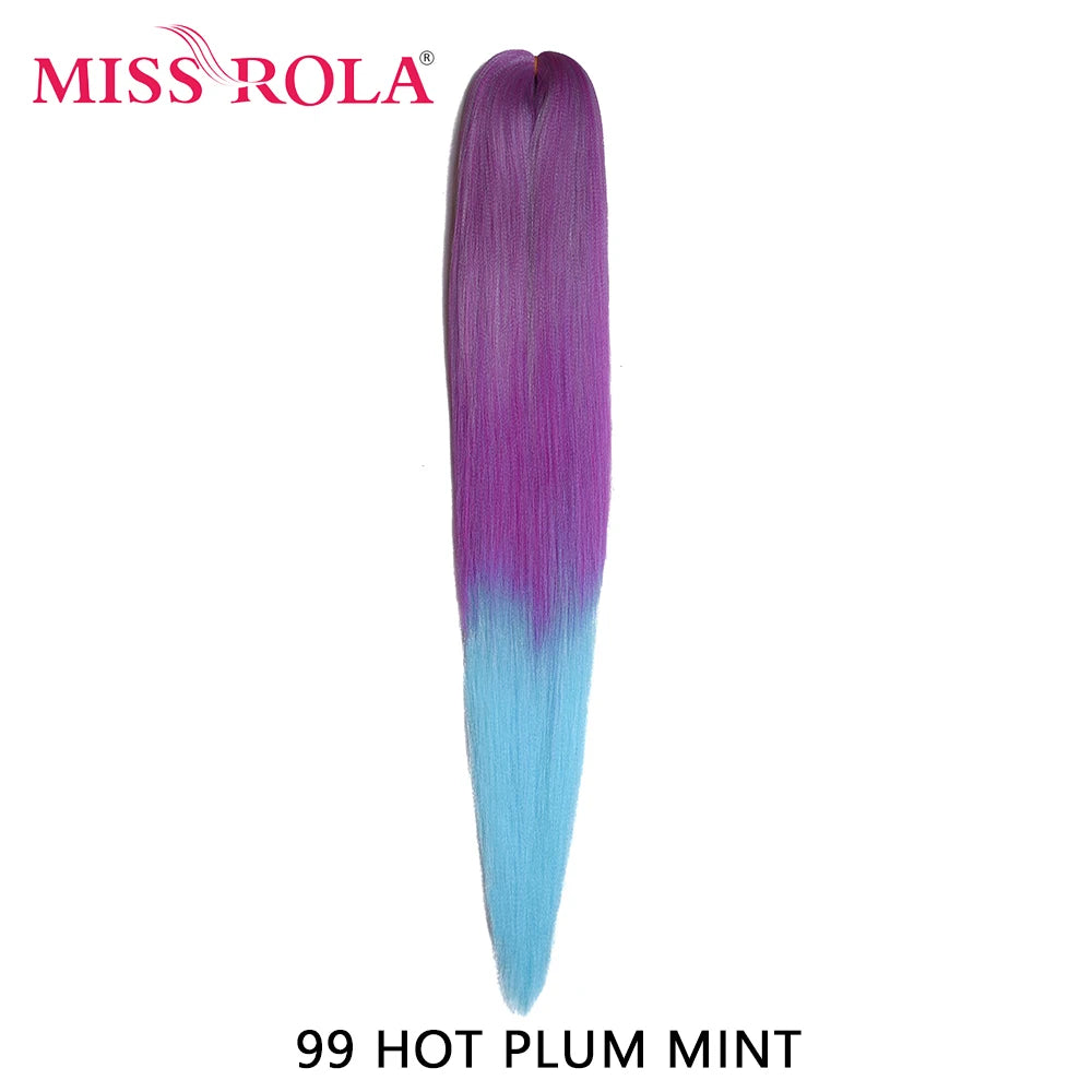 Miss Rola synthetic hair extension, 26 inches, 75g, Kanekalon fiber, shown in a close-up image of the bundled synthetic hair.