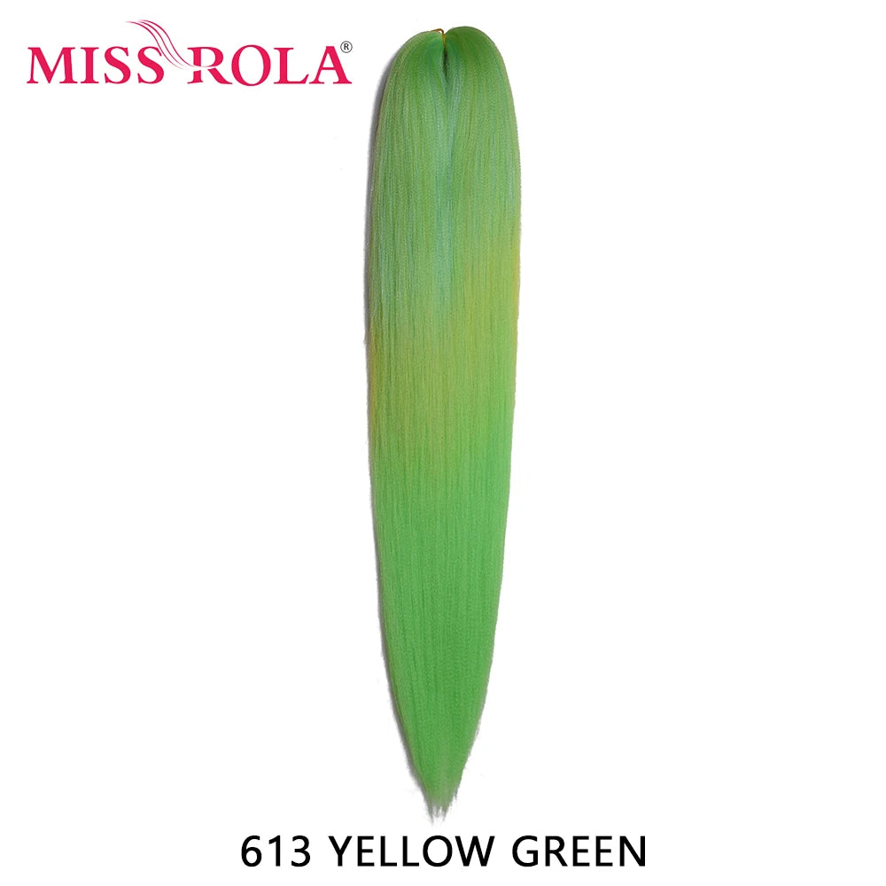 Miss Rola synthetic 26-inch 75g Kanekalon hair extension, natural black color, shiny and straight, displayed on a clean background.