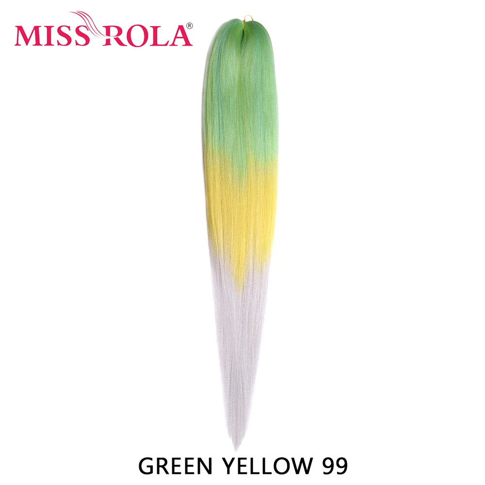 Miss Rola synthetic 26-inch 75g Kanekalon hair extension, shown in natural black color, with layered strands and smooth texture.