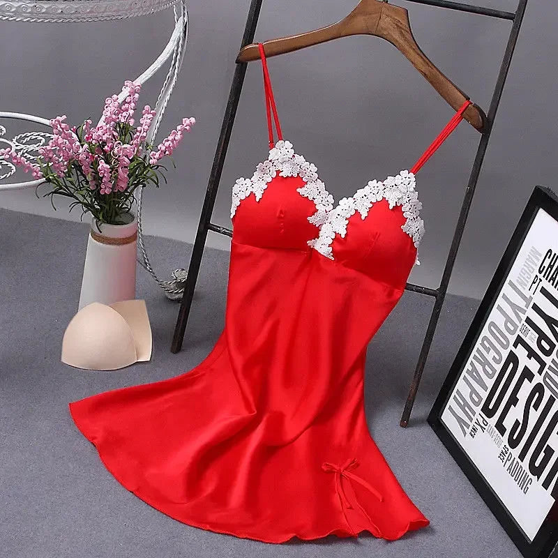 Red silk summer women’s babydoll dress by Corporación Turística, lightweight and flowy with delicate fabric and feminine design.