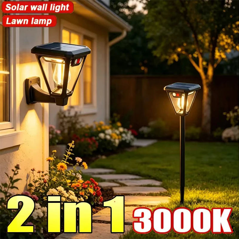 Solar 2-in-1 outdoor wall lamp by Corporación Turística, featuring a sleek design with solar panel and adjustable lighting.