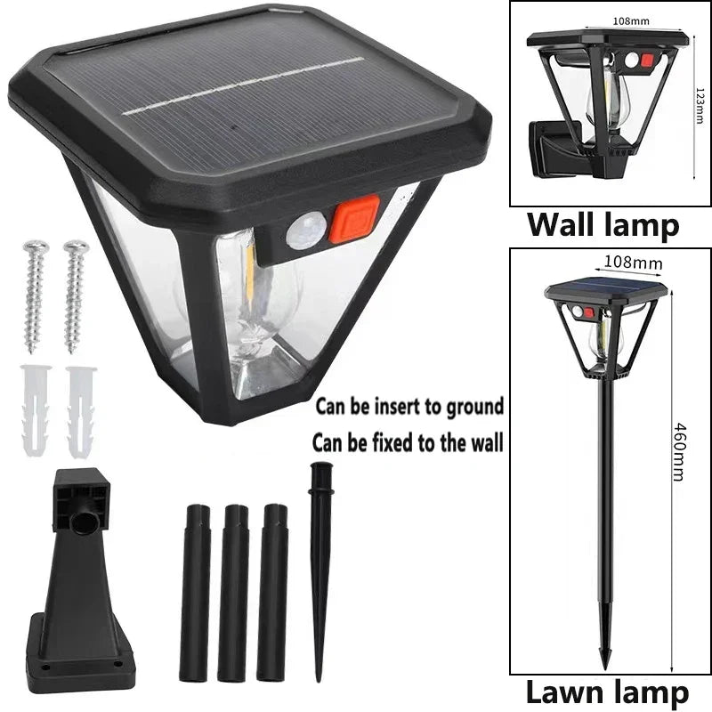 Solar 2-in-1 outdoor wall lamp by Corporación Turística, weather-resistant with integrated solar panel and adjustable lighting.