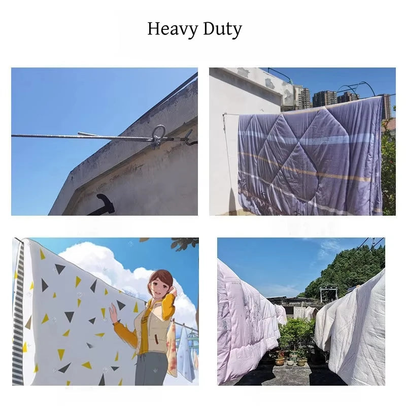 Stainless steel versatile clothesline from Corporación Turística, 2 meters long, with durable metal cord for hanging clothes.
