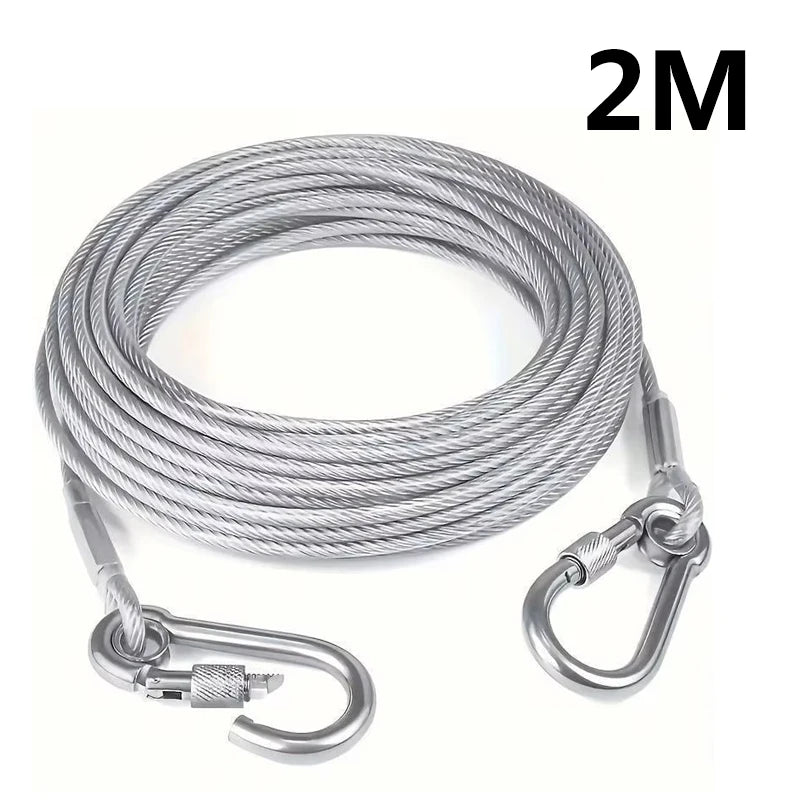 Stainless steel versatile clothesline from Corporación Turística, shown as a durable, shiny metal rope for hanging clothes.