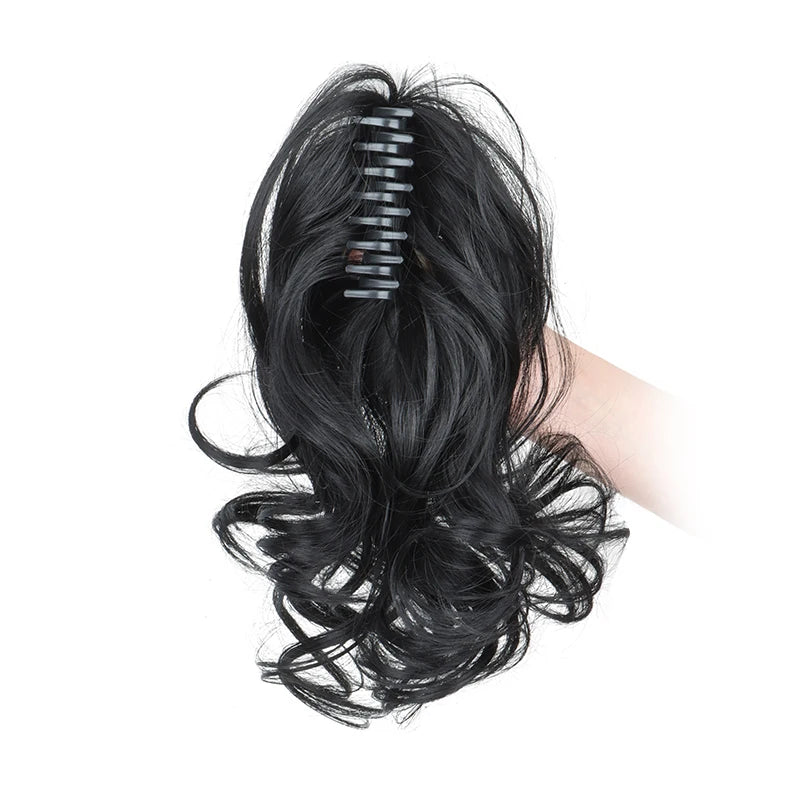 Synthetic 12-inch ponytail extensions by Corporación Turística, featuring realistic hair strands for easy hair styling.
