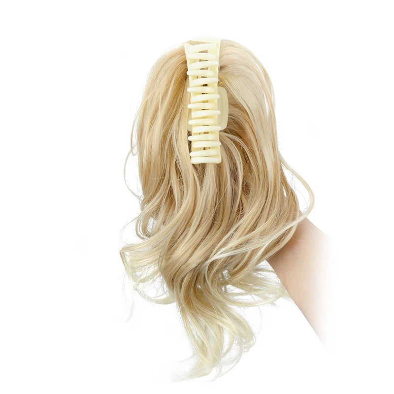 Synthetic 12-inch ponytail hair extension from Corporación Turística, shown styled for a full, natural look.