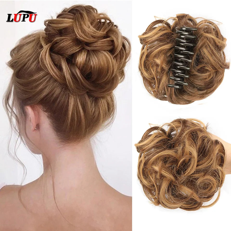 Disheveled synthetic LUPU bow clip in a natural hair accessory style, featuring a garra clip for secure attachment.