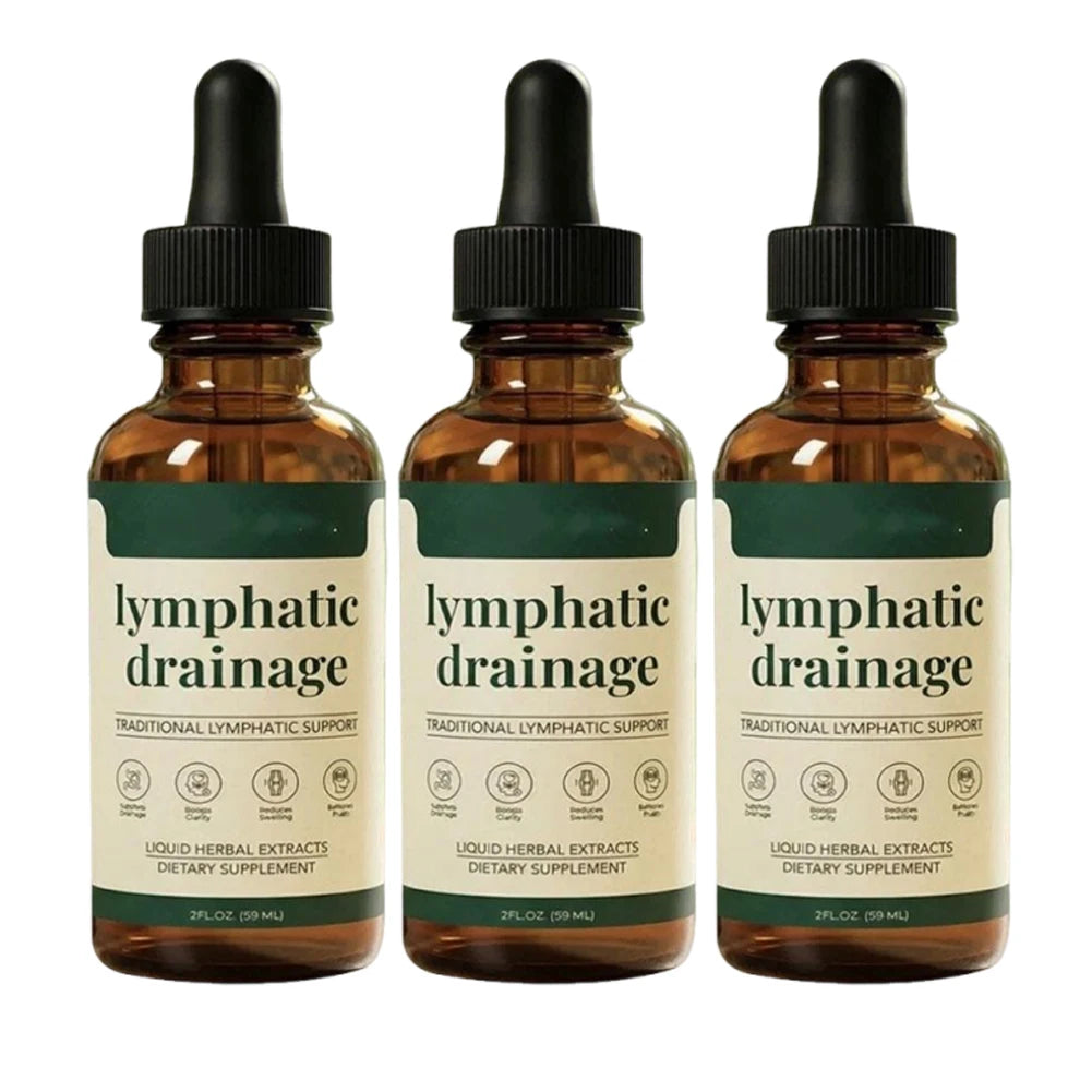 Two bottles of Gotas de Drenaje Linfático, natural liquid supplement by Corporación Turística, shown in the image.