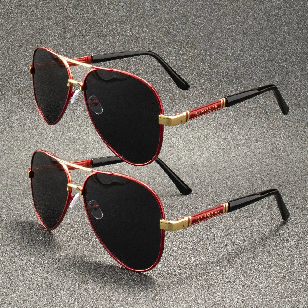 Two pairs of retro polarized sunglasses for men with dark lenses and thick frames, stylish outdoor eyewear.