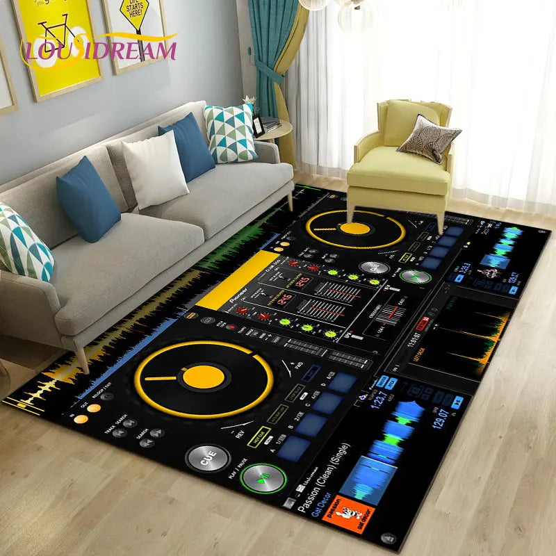 3D DJ music keyboard area rug by Corporación Turística featuring vibrant keyboard and musical display in a colorful design.