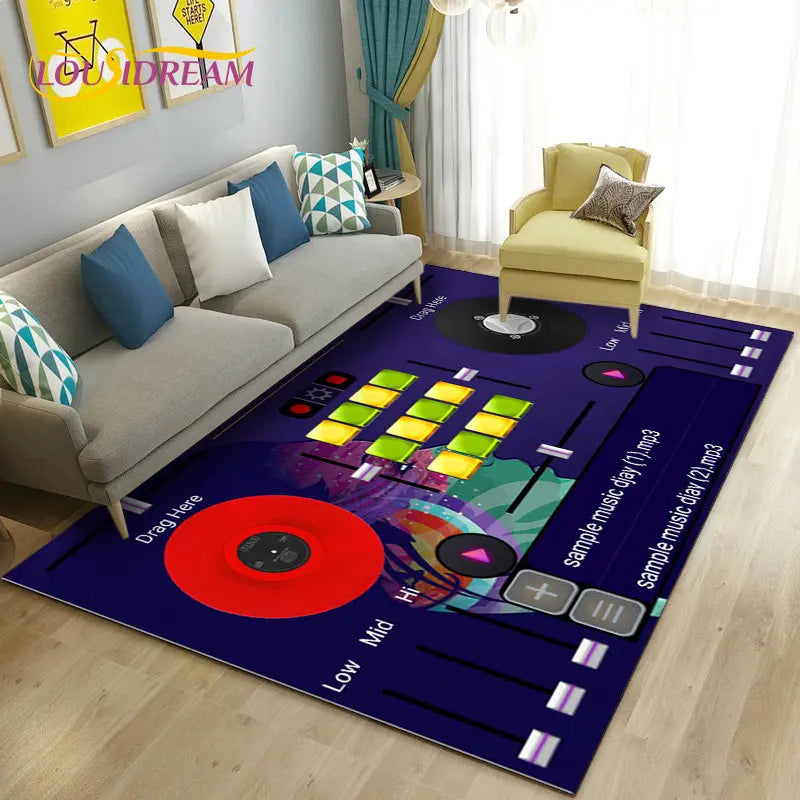 3D DJ music keyboard area rug by Corporación Turística, featuring colorful musical notes and vibrant design for dance spaces.