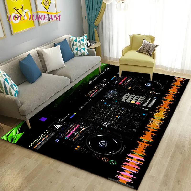 3D DJ music keyboard area rug by Corporación Turística, featuring vibrant musical and DJ-themed design on soft carpet.
