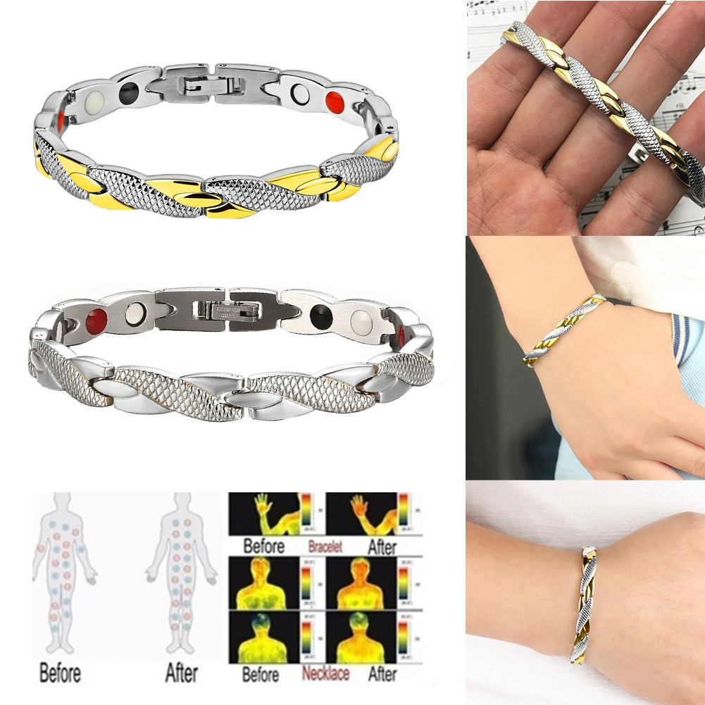 Germanium bracelet with magnetic chain for energy and health, featuring a sleek design and comfortable fit.