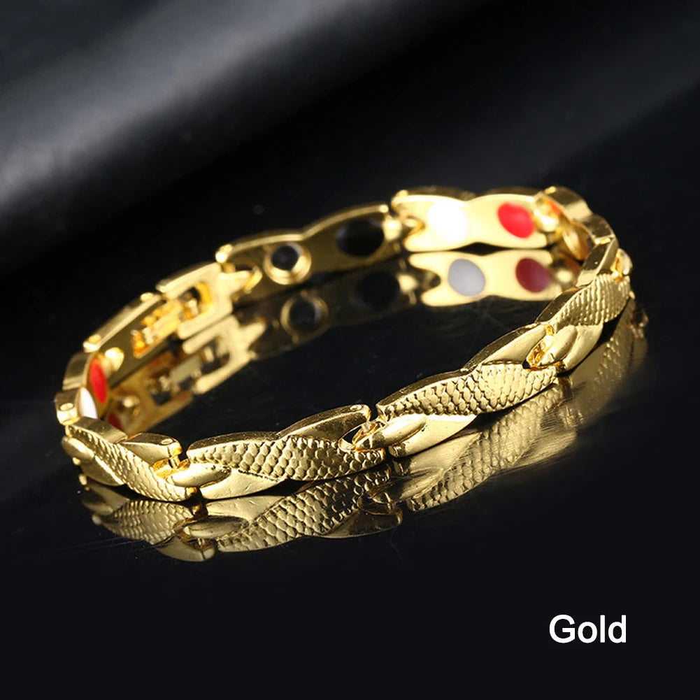 Germanium bracelet with magnetic chain for energy and health, featuring sleek design and adjustable fit.