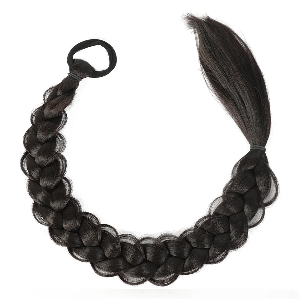 Trenzadas extensiones de cabello de cola de caballo de Corporación Turística, natural y de alta calidad, en color oscuro.