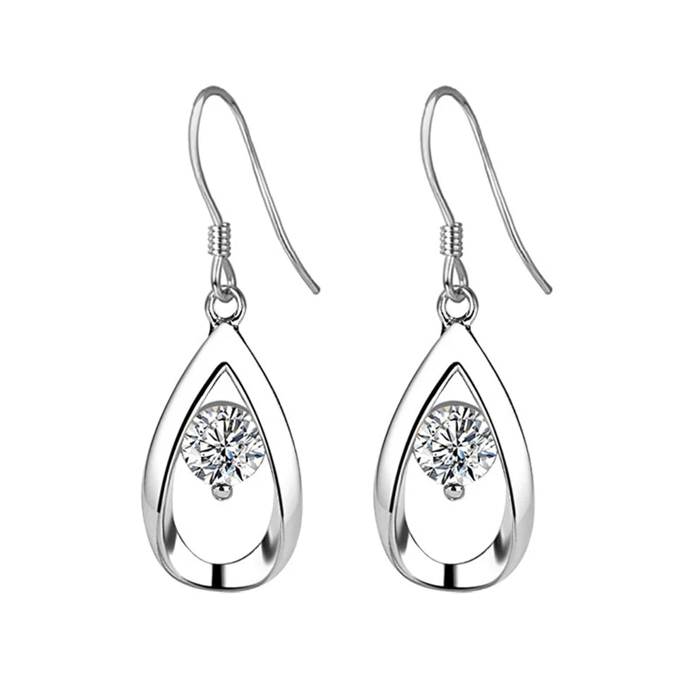 Water drop-shaped cubic zirconia earrings for women, elegant dangle earrings with sparkling stones, stylish jewelry accessory.
