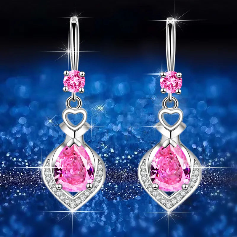 Elegant water drop-shaped zircon earrings for women, featuring sparkling stones and a silver-tone setting.