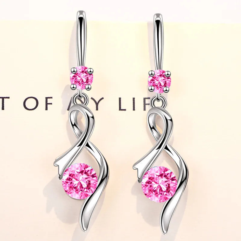 Waterdrop zircon earrings for women, dangle jewelry with sparkling stones, featuring elegant silver-tone hooks from Corporación Turística.