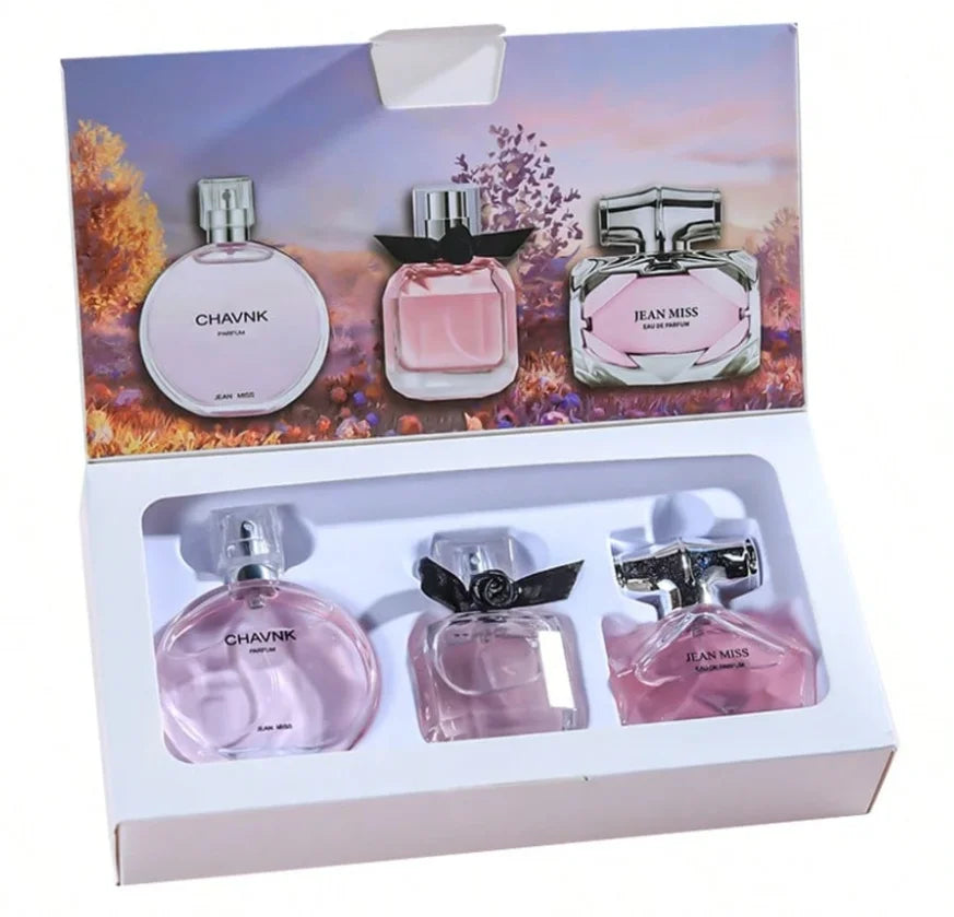 Elegant floral perfume gift box from FloralVerse 4-in-1 collection, featuring four different perfumes in a stylish packaging.