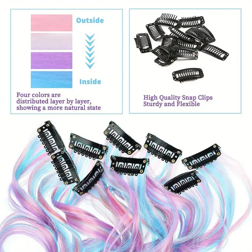Set of 3, 5, 8, or 10 hair extension clips for women, featuring dark brown, straight synthetic hair extensions from Corporación Turística.