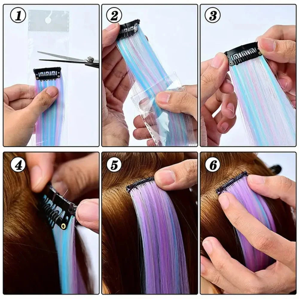 Set of 3, 5, 8, or 10 hair extensions for women from Corporación Turística, showing long, straight, natural-colored hair extensions.