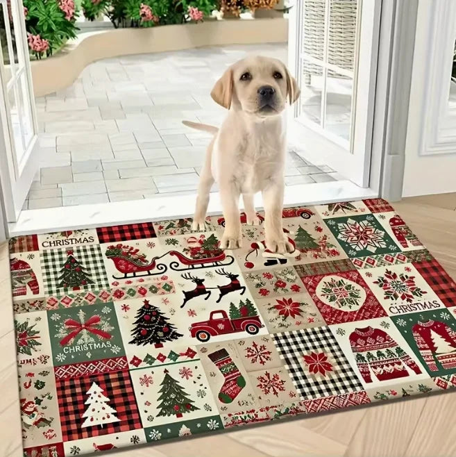 Christmas rug from Corporación Turística, festive holiday mat for living room, bedroom, or kitchen with colorful holiday design.