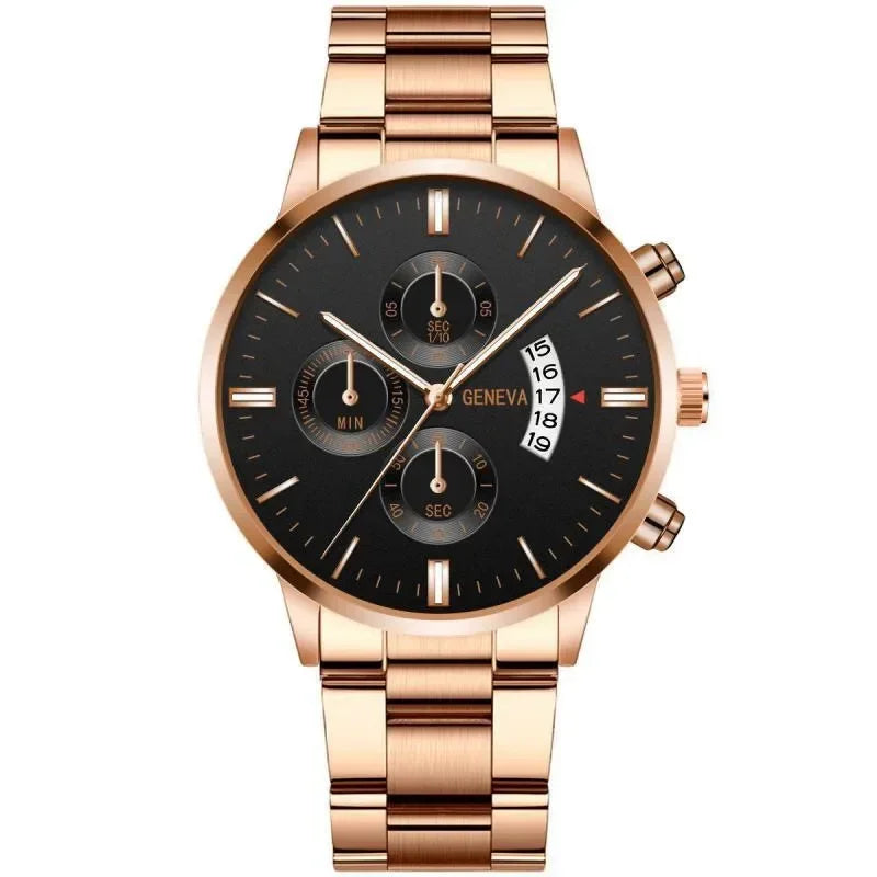 Elegant quartz watch and matching bracelet set from Corporación Turística, displayed with a sleek design and stylish accessories.