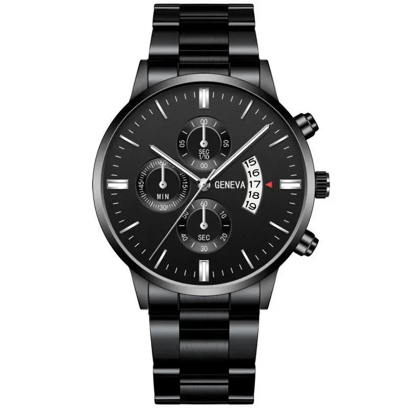 Elegant quartz watch and matching bracelet set by Corporación Turística, stylish accessories with sleek design and metallic finish.
