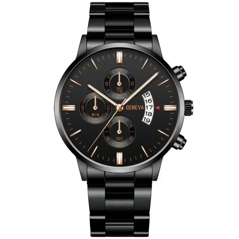 Elegant quartz watch with matching bracelet from Corporación Turística, featuring a sleek design and metallic finish.
