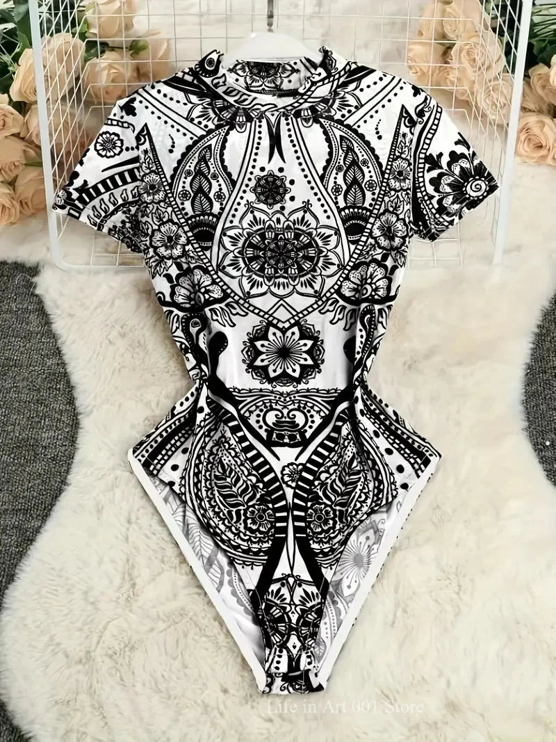 Elegant floral women's swimsuit by Corporación Turística, featuring a sexy, stylish design with matching media.